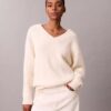 Sweter z dekoltem w serek z mieszanki wełny i bouclé Sweter z dekoltem w serek z mieszanki wełny i bouclé