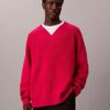 Sweter z mieszanki wełny merynosowej z luźnym dekoltem w serek Sweter z mieszanki wełny merynosowej z luźnym dekoltem w serek