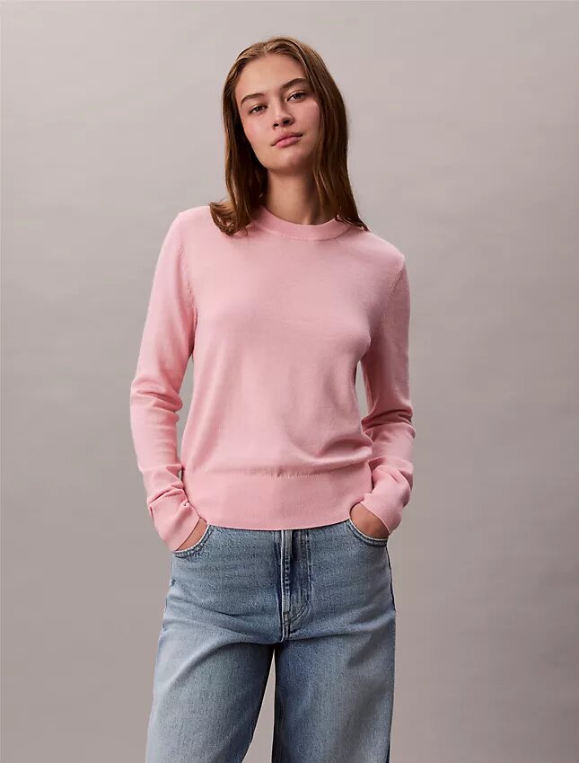 Sweter z okrągłym dekoltem z mieszanki bardzo delikatnej wełny merynosowej Sweter z okrągłym dekoltem z mieszanki bardzo delikatnej wełny merynosowej