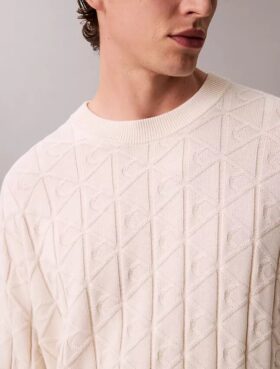 Sweter z prążkowanym wzorem i logo na całej powierzchni Sweter z prążkowanym wzorem i logo na całej powierzchni
