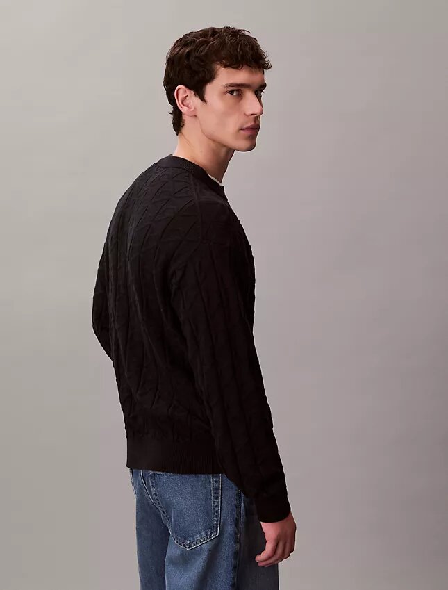 Sweter z prążkowanym wzorem i logo na całej powierzchni Sweter z prążkowanym wzorem i logo na całej powierzchni