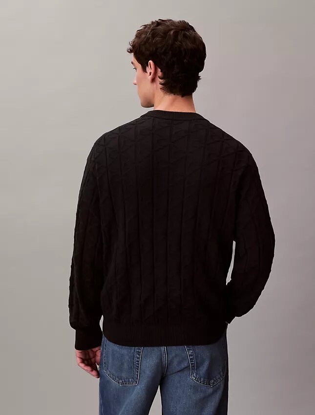 Sweter z prążkowanym wzorem i logo na całej powierzchni Sweter z prążkowanym wzorem i logo na całej powierzchni