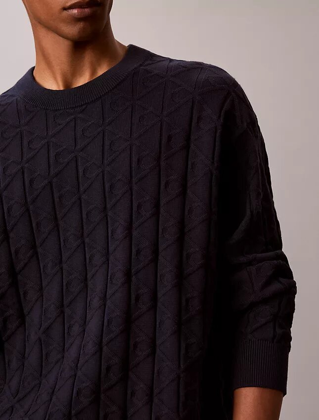 Sweter z prążkowanym wzorem i logo na całej powierzchni Sweter z prążkowanym wzorem i logo na całej powierzchni