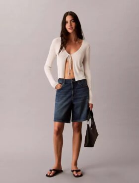 Szorty Denim z podwiniętym brzegiem i krojem w kształcie litery A