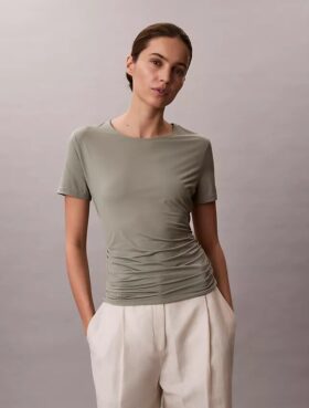 T-shirt z marszczeniem, wąski krój
