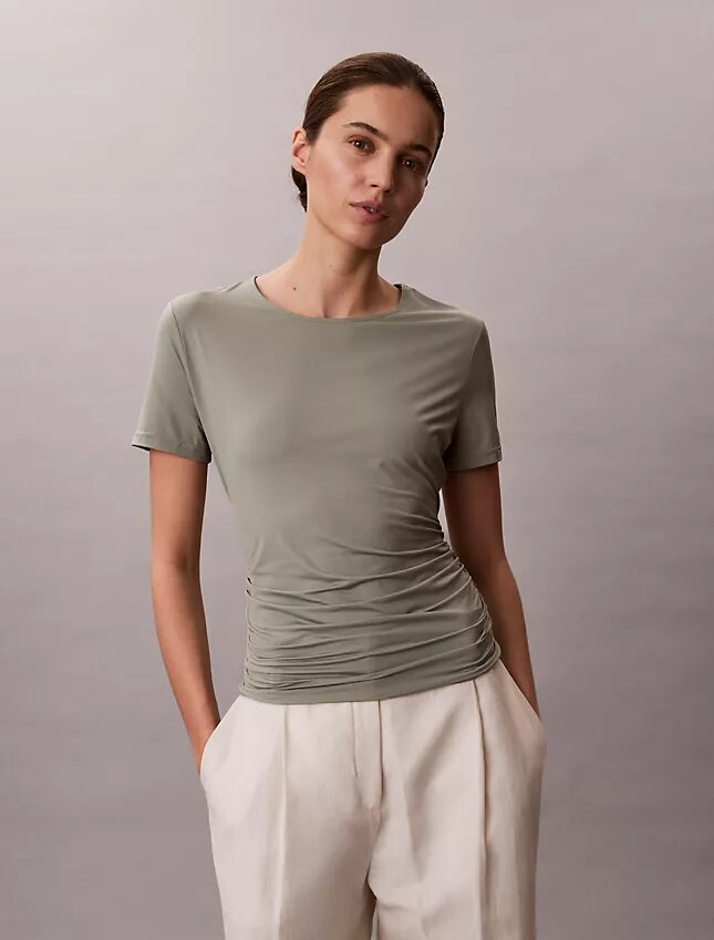 T-shirt z marszczeniem, wąski krój T-shirt z marszczeniem, wąski krój