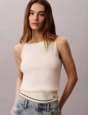 Tkaninowy top z dzianiny typu cable knit z logo Monologo