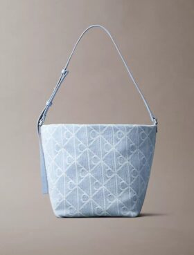 Torba Denim typu bucket z nadrukiem logo Emblem na całej powierzchni