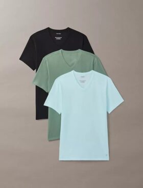Zestaw 3 koszulek z Cotton Stretch o kroju slim fit z dekoltem w serek Zestaw 3 koszulek z Cotton Stretch o kroju slim fit z dekoltem w serek