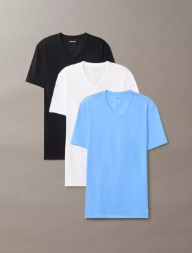 Zestaw 3 koszulek z Cotton Stretch o kroju slim fit z dekoltem w serek Zestaw 3 koszulek z Cotton Stretch o kroju slim fit z dekoltem w serek